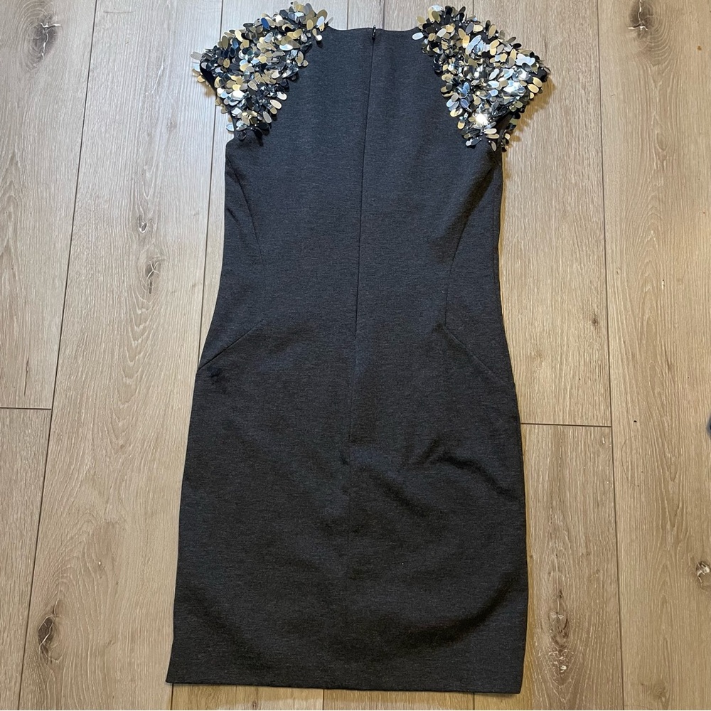 Michael Kors Gray Sheath Dress Sequin Shoulders Bodycon Party Mini Cocktail 2 - Picture 4 of 7